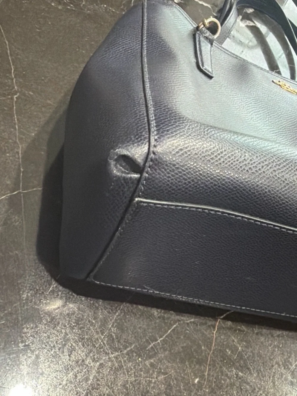 Coach Navy Leather Satchel with Gold-Tone Hardware